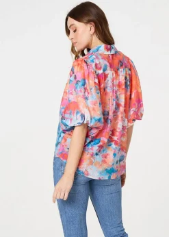 Izabel London Orange Abstract Print 1/2 Sleeve Shirt