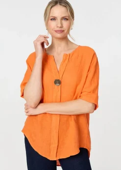 Izabel London Orange Button Detail V-Neck Blouse