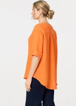 Izabel London Orange Button Detail V-Neck Blouse