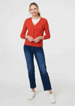 Izabel London Orange Cropped Button Up Slim Knit Cardigan