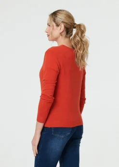 Izabel London Orange Cropped Button Up Slim Knit Cardigan