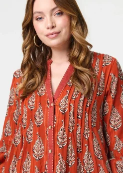 Izabel London Orange Feather Print Flare Sleeve Short Dress