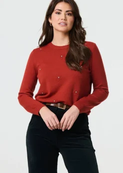 Izabel London Orange Floral Gemstone Embellished Jumper