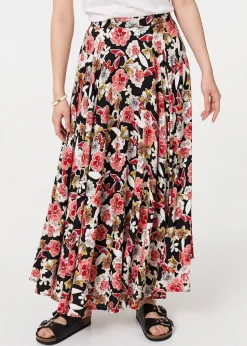 Izabel London Orange Floral High Waist A Line Maxi Skirt
