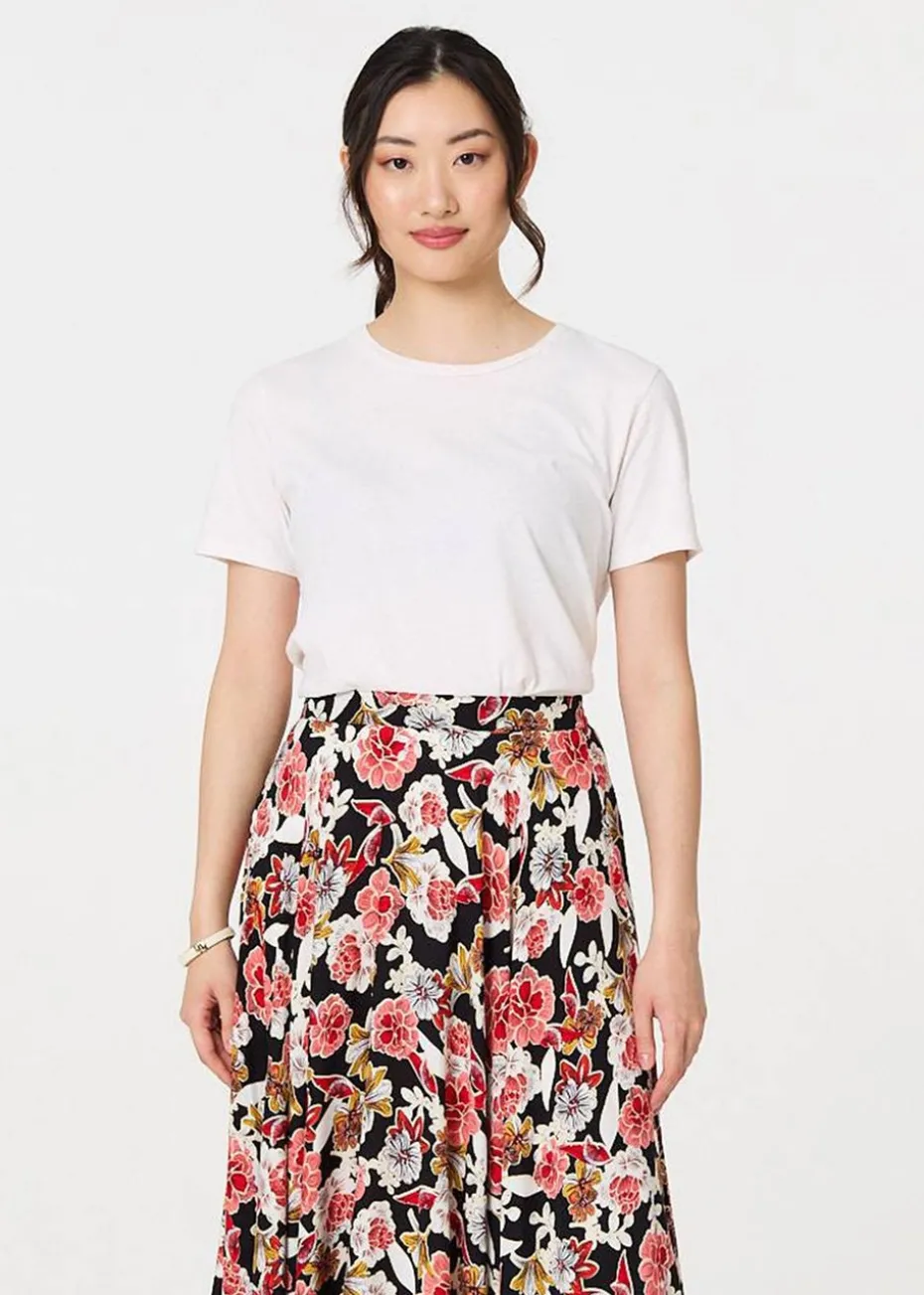 Izabel London Orange Floral High Waist A Line Maxi Skirt