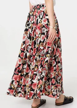 Izabel London Orange Floral High Waist A Line Maxi Skirt