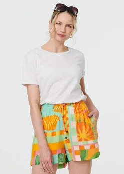 Izabel London Orange Patchwork Print Tie Waist Relaxed Shorts