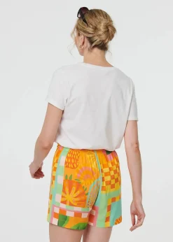 Izabel London Orange Patchwork Print Tie Waist Relaxed Shorts