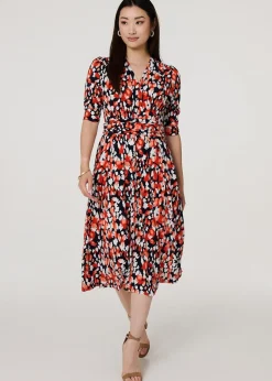 Izabel London Orange Printed V-Neck Midi Wrap Dress