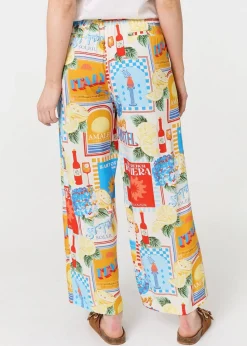 Izabel London Orange Riviera Print Wide Leg Trousers
