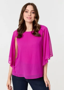 Izabel London Orchid Semi Sheer Cut Out 3/4 Sleeve Blouse