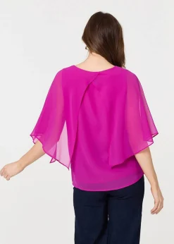 Izabel London Orchid Semi Sheer Cut Out 3/4 Sleeve Blouse