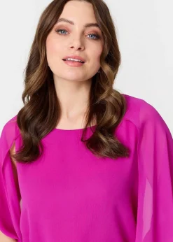 Izabel London Orchid Semi Sheer Cut Out 3/4 Sleeve Blouse