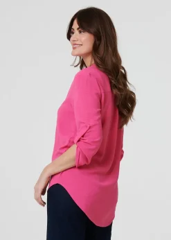 Izabel London Pink 3/4 Turn Up Sleeve Relaxed Blouse