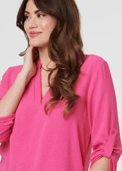 Izabel London Pink 3/4 Turn Up Sleeve Relaxed Blouse