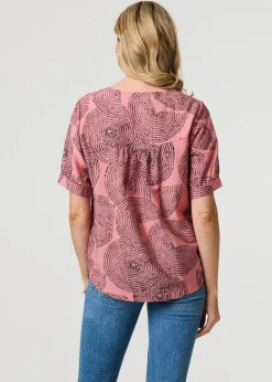 Izabel London Pink Abstract 1/2 Sleeve Relaxed Top