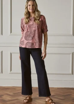 Izabel London Pink Abstract 1/2 Sleeve Relaxed Top