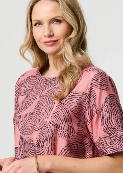 Izabel London Pink Abstract 1/2 Sleeve Relaxed Top