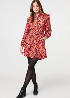 Izabel London Pink Abstract Print Belt Detail Shirt Dress