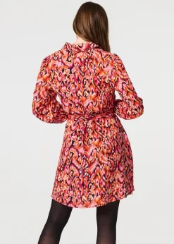 Izabel London Pink Abstract Print Belt Detail Shirt Dress