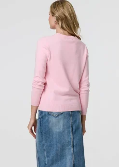 Izabel London Pink Floral Gemstone Embellished Jumper