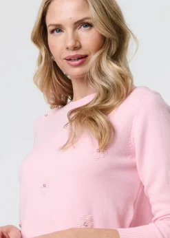 Izabel London Pink Floral Gemstone Embellished Jumper