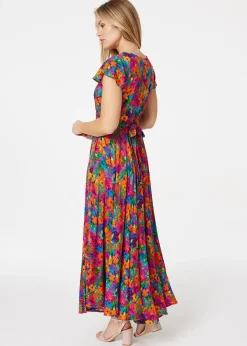 Izabel London Pink Floral Ruched Front Maxi Dress