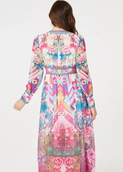 Izabel London Pink Floral Long Sleeve Empire Maxi Dress