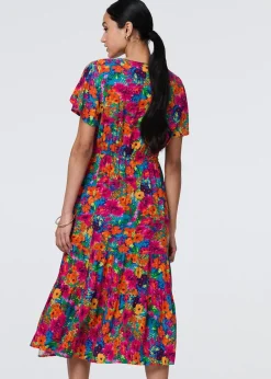 Izabel London Pink Floral Short Sleeve Tie Waist Dress