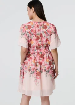 Izabel London Pink Floral Print Angel Sleeve Mini Dress