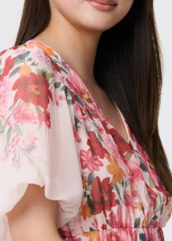 Izabel London Pink Floral Print Angel Sleeve Mini Dress