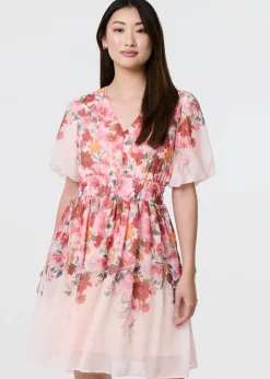 Izabel London Pink Floral Print Angel Sleeve Mini Dress