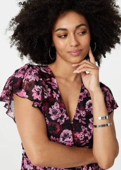 Izabel London Pink Floral Tie-Waist Ruffled Mini Dress