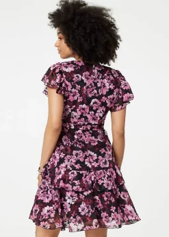 Izabel London Pink Floral Tie-Waist Ruffled Mini Dress