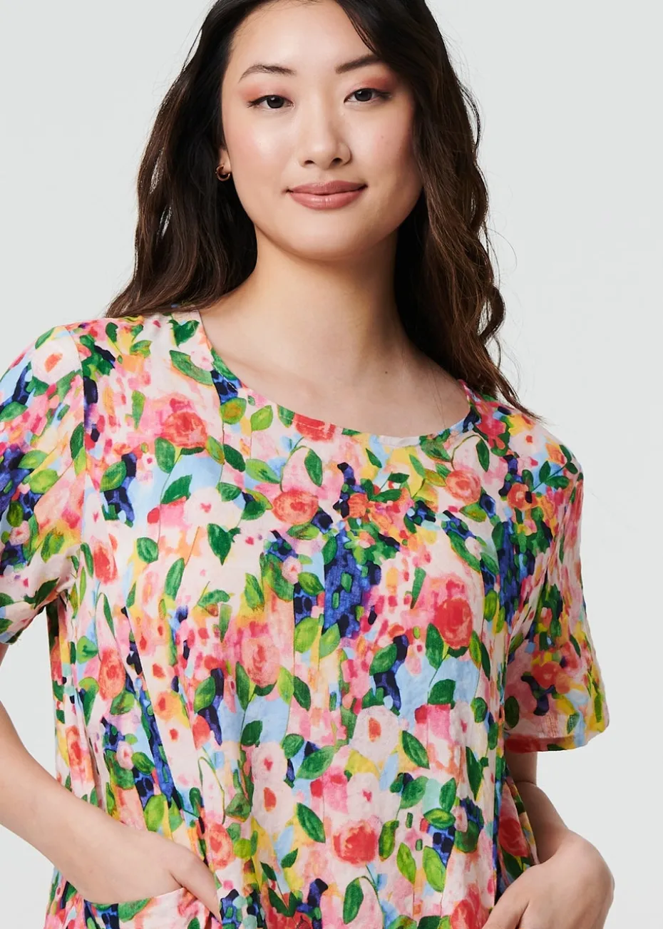 Izabel London Pink Floral Short Sleeve Shift Short Dress