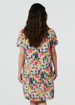 Izabel London Pink Floral Short Sleeve Shift Short Dress