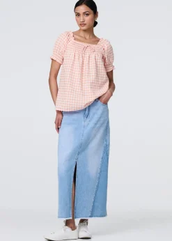 Izabel London Pink Gingham Check Puff Sleeve Blouse