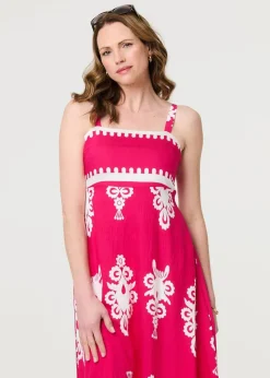 Izabel London Pink Ikat Print Sleeveless A-Line Maxi Dress