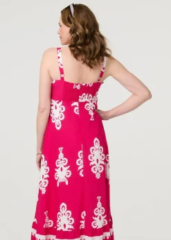 Izabel London Pink Ikat Print Sleeveless A-Line Maxi Dress