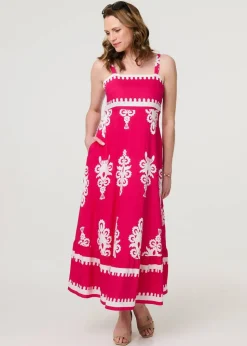 Izabel London Pink Ikat Print Sleeveless A-Line Maxi Dress
