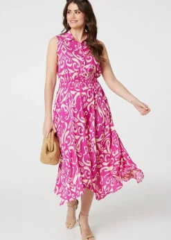 Izabel London Pink Ikat Print Sleeveless Shirt Dress