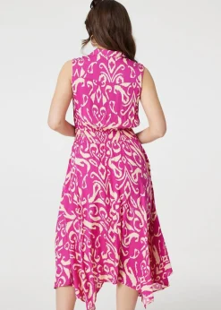 Izabel London Pink Ikat Print Sleeveless Shirt Dress