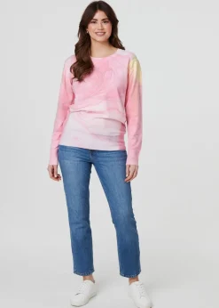 Izabel London Pink Marble Print Metallic Relaxed Jumper