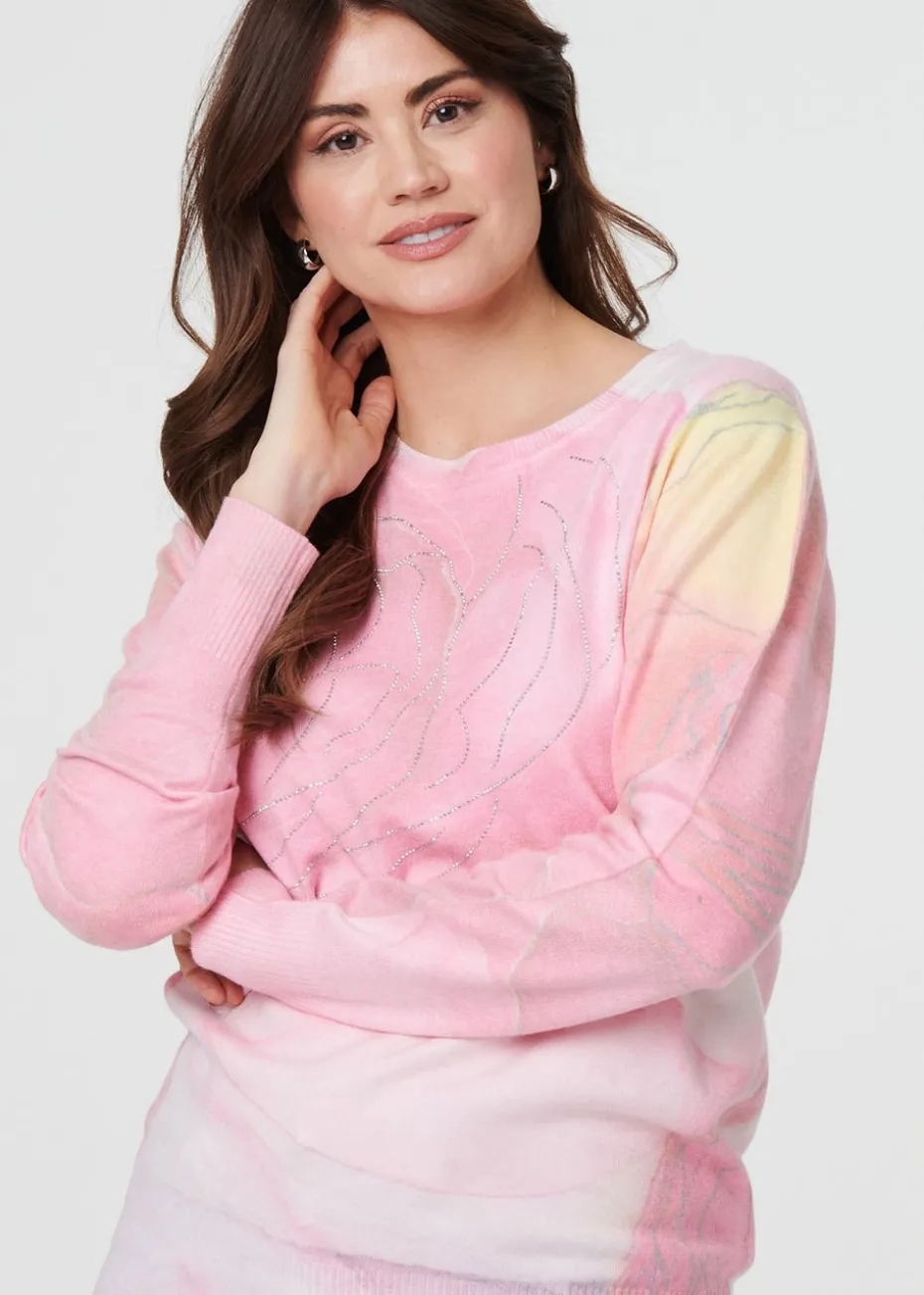 Izabel London Pink Marble Print Metallic Relaxed Jumper