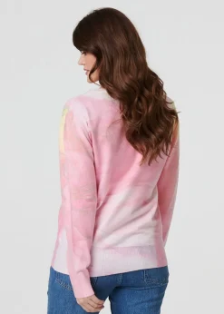 Izabel London Pink Marble Print Metallic Relaxed Jumper