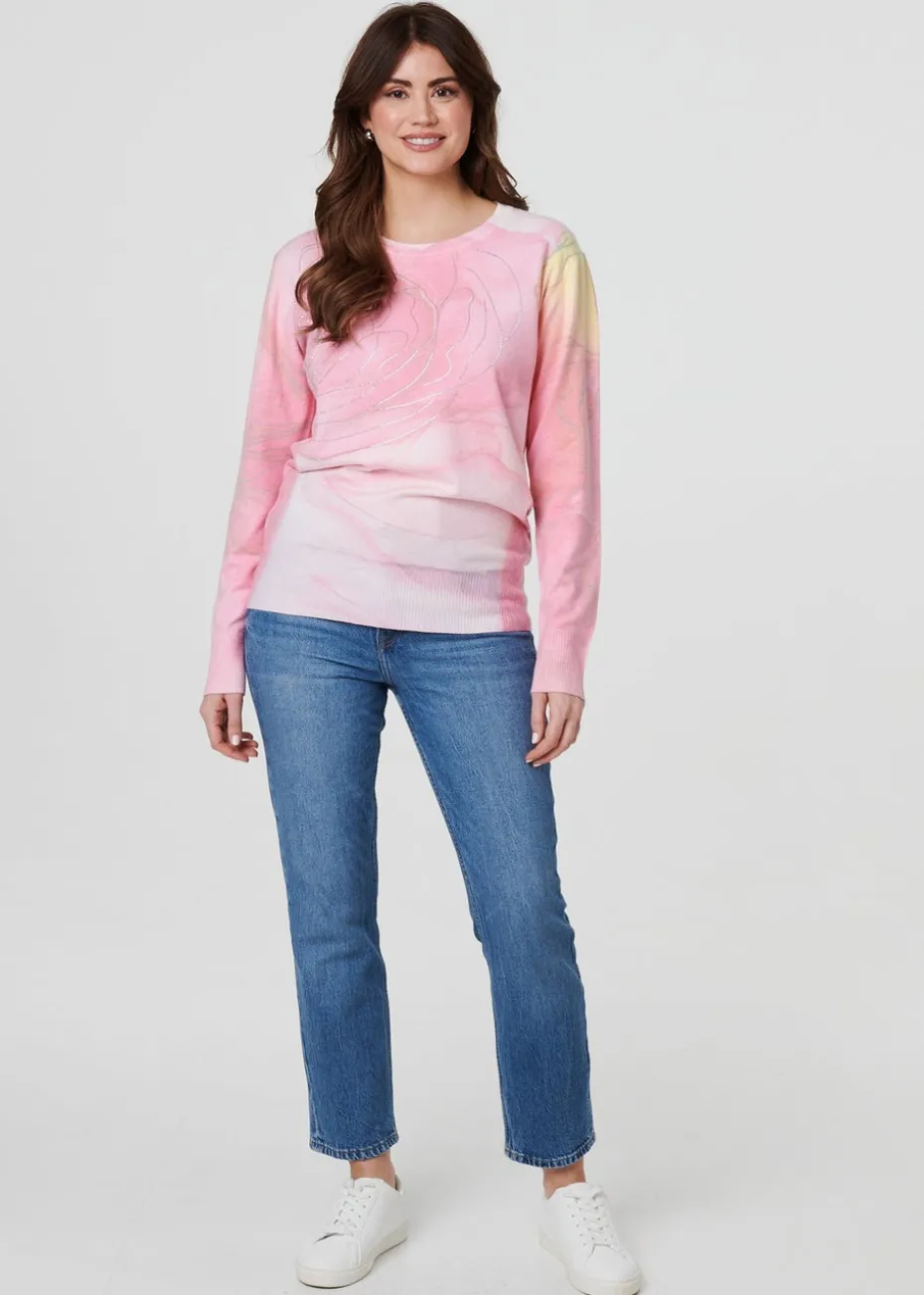 Izabel London Pink Marble Print Metallic Relaxed Jumper