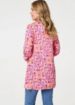 Izabel London Pink Mosaic Print 3/4 Sleeve Longline Blouse