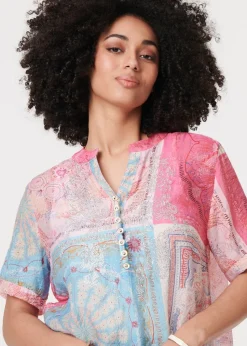 Izabel London Pink Patchwork Print Short Sleeve Blouse