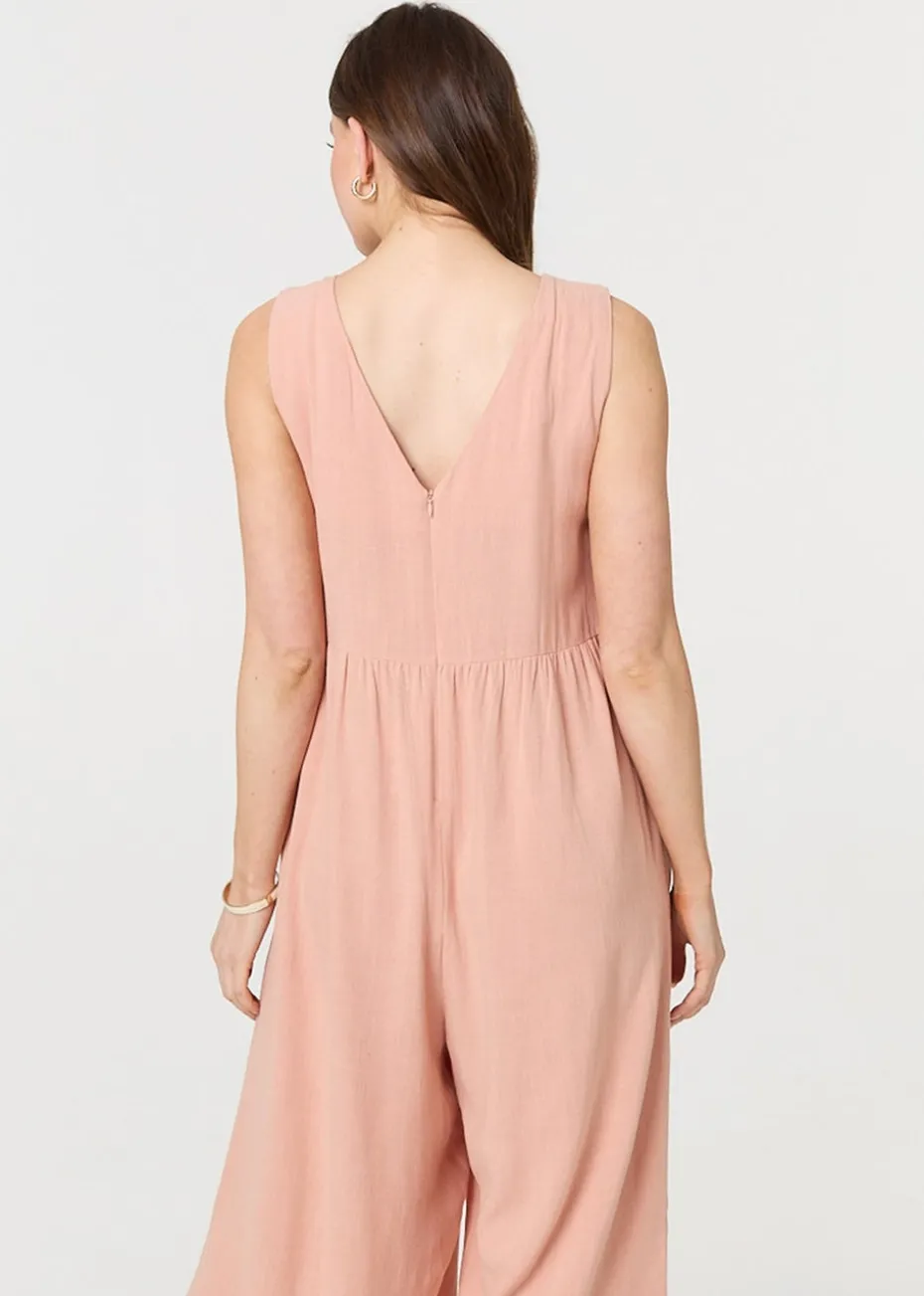 Izabel London Pink Relaxed Sleeveless Wide Crop Jumpsuit