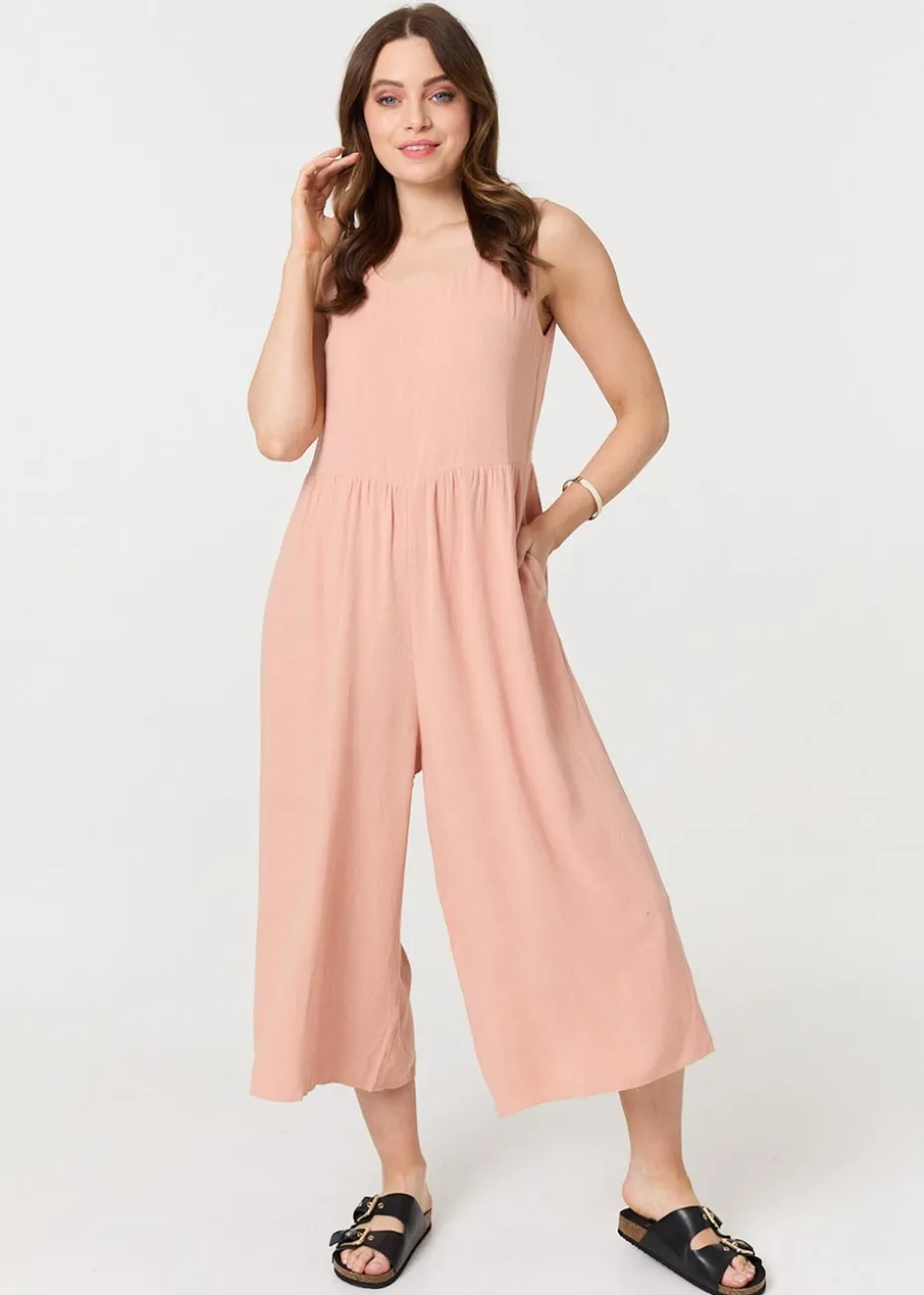Izabel London Pink Relaxed Sleeveless Wide Crop Jumpsuit